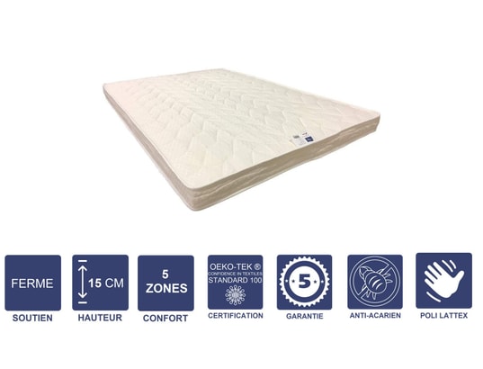LITERIE JULIEN - Matelas Ferme avec Latex Naturel 140x190 x 15 cm + Oreiller...