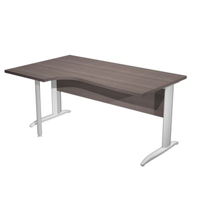 Bureau compact Trend - retour à gauche avec pieds métal en L + pied de renfort - L160 - plateau imitation frêne toscan - pied métal alu