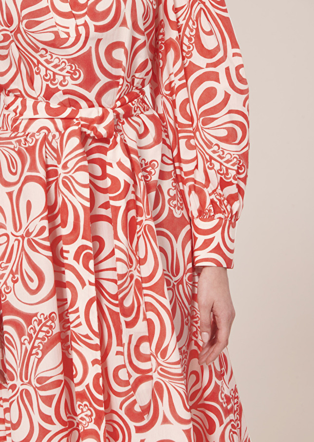 Robe Rivoltaécrue à motif graphique corail en popeline