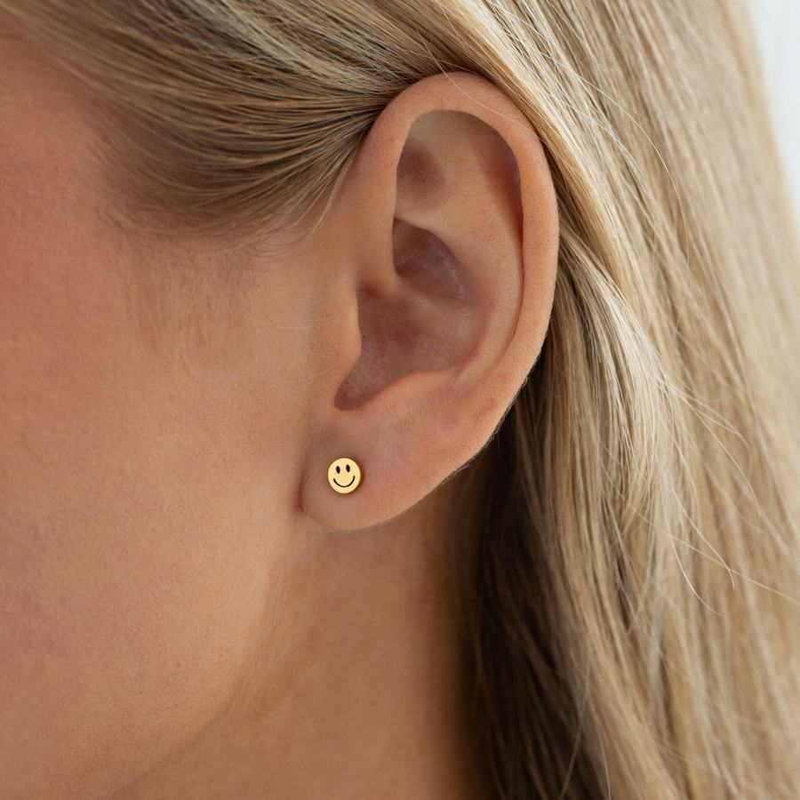 Timi Of Sweden Davie Smiley Face Stud Earrings Stainless Steel 5mm