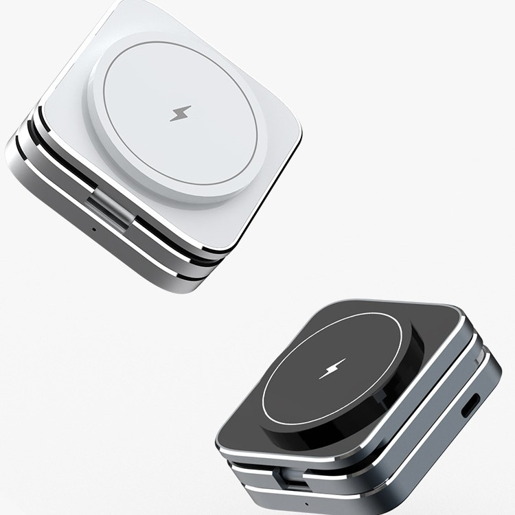 (15W) 3in1 MagSafe Ladegerät Qi Wireless Charger Faltbarer Ladeständer für Smartphone / Samsung Galaxy Watch / Galaxy Buds - Schwarz
