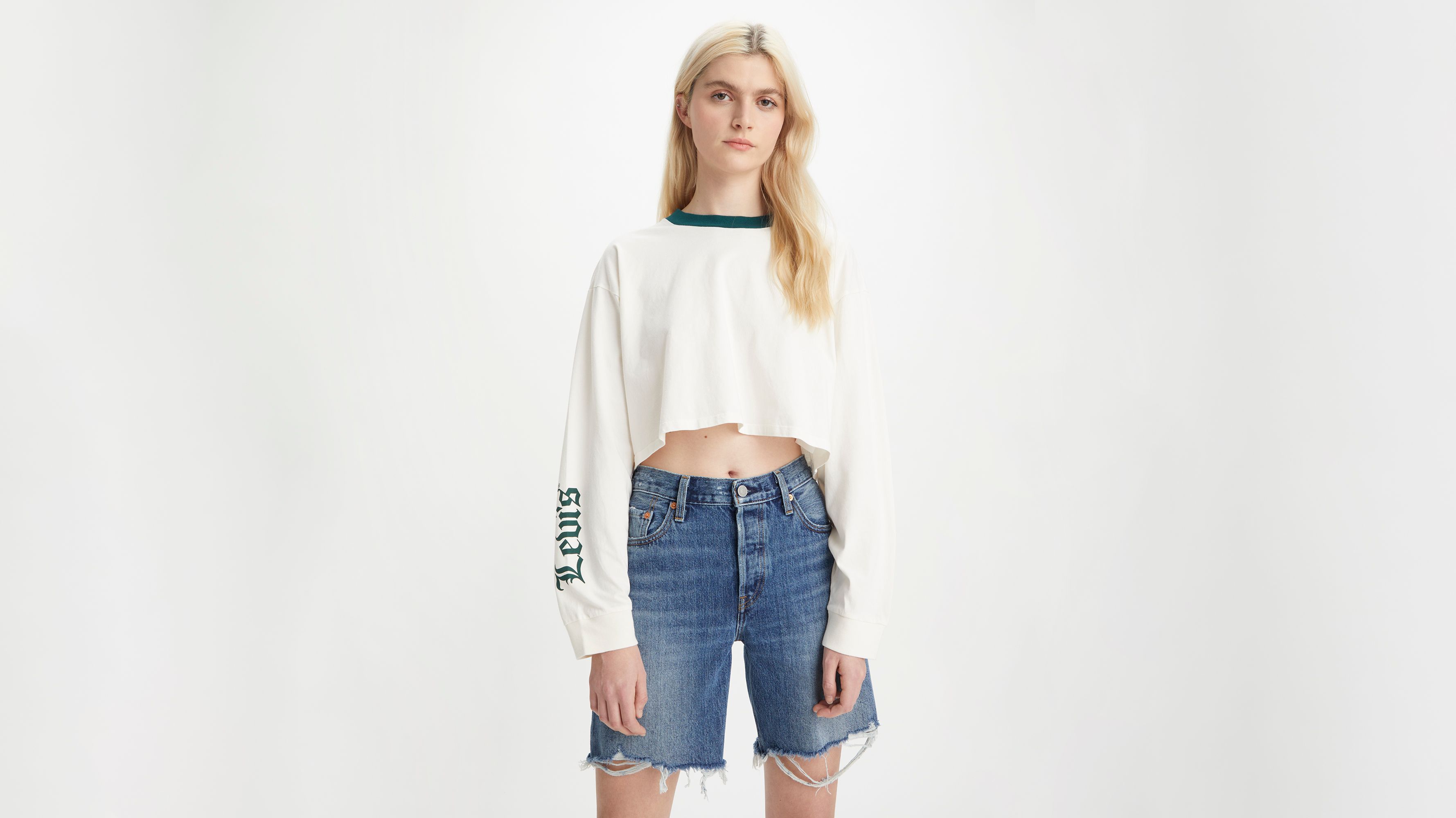 Sweat graphique manches longues Crop Reese - Gardenia / Deep Sea Moss - Neutral