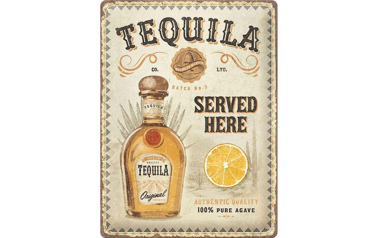 Schild Tequila Served Here 30 x 40 cm, MetallBlechschild im Retro Design