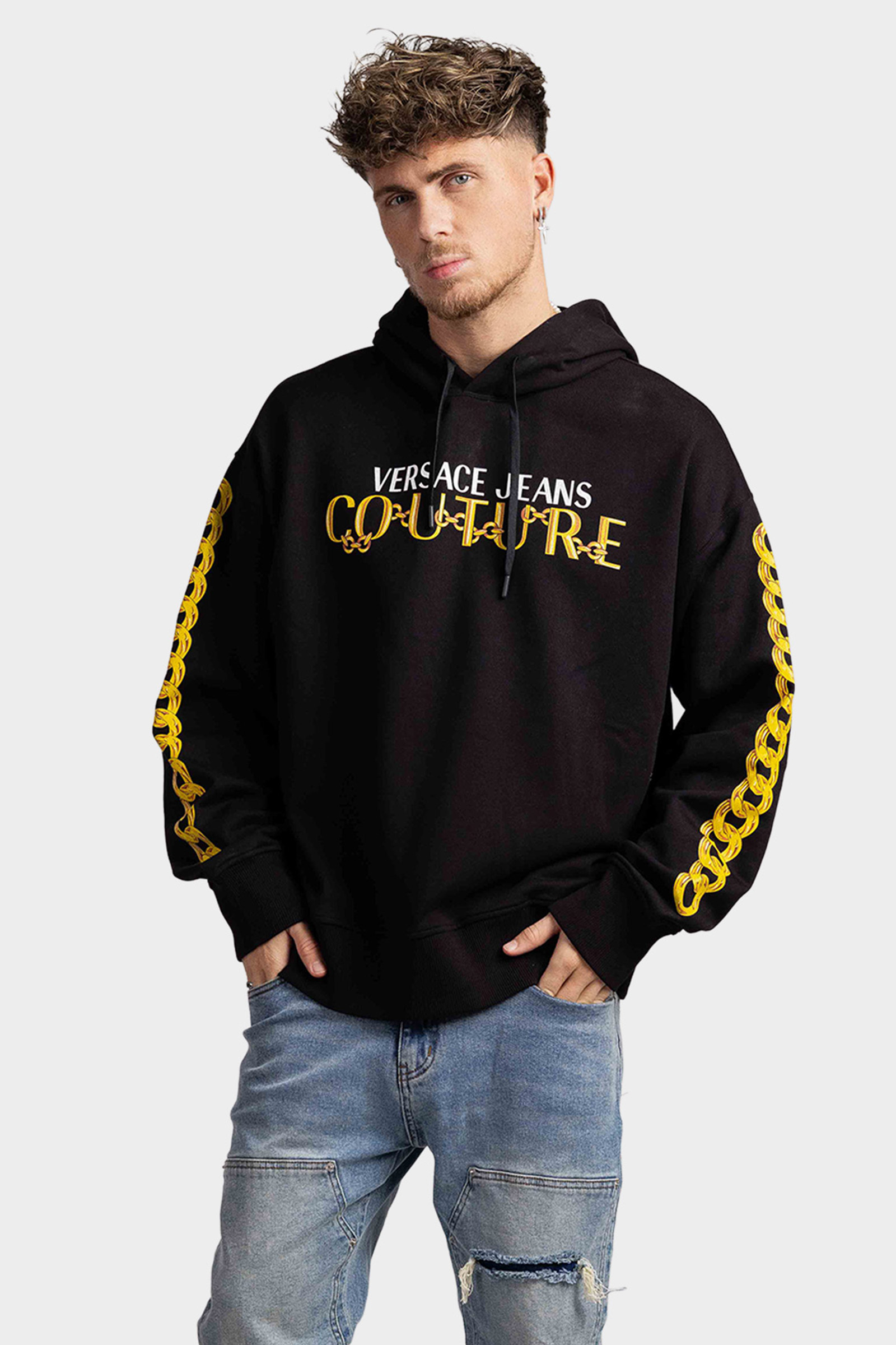 Versace Jeans Couture Chain Logo Hoodie Zwart/Goud