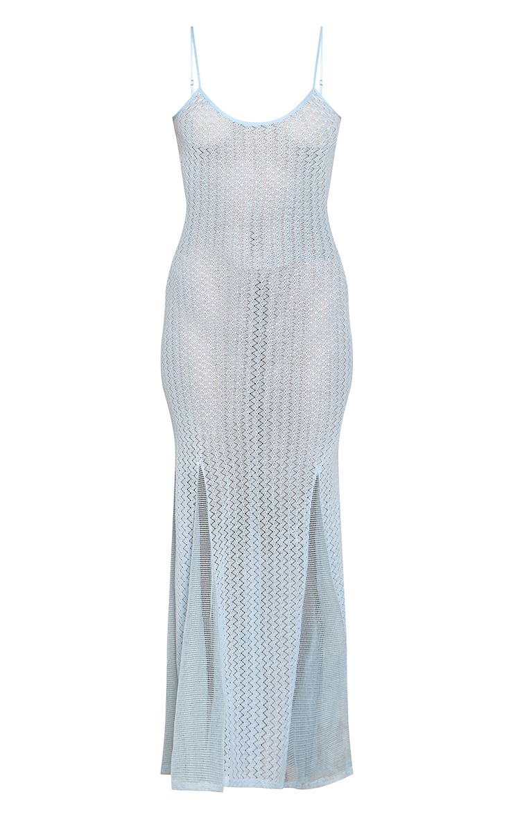 Bleu Layette Robe Longue Échancrée À Bretelles Et Texture