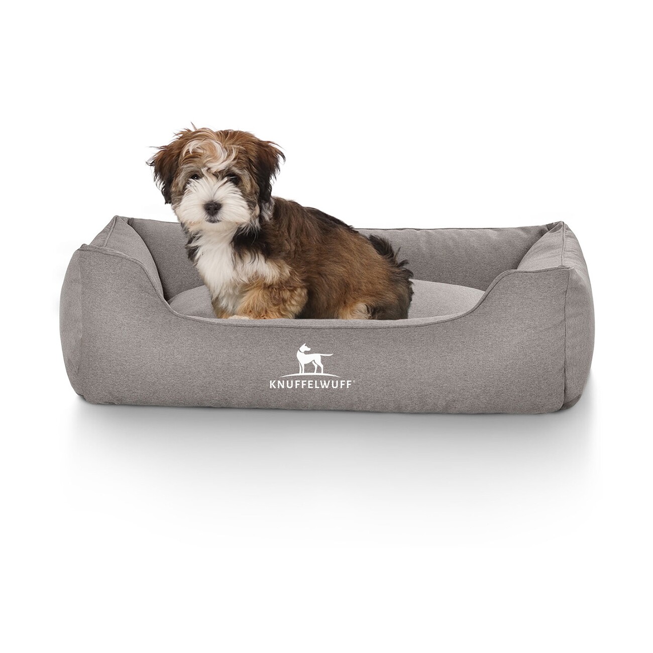Knuffelwuff Hundebett Crispino aus Velours mit Handwebcharakter grau M-L
