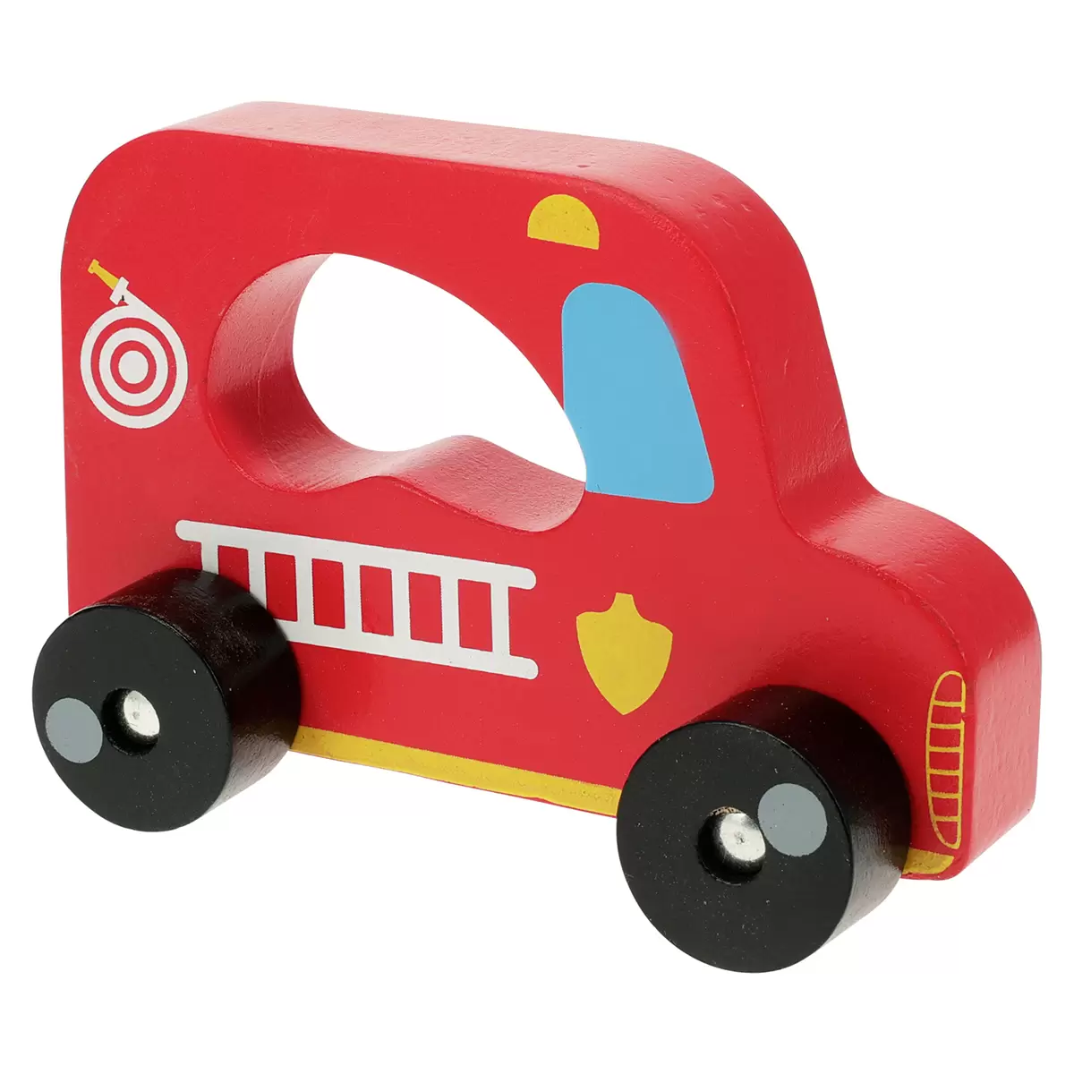 Holzauto mit Rollen Sani gelb,hellblau,rot,weiss