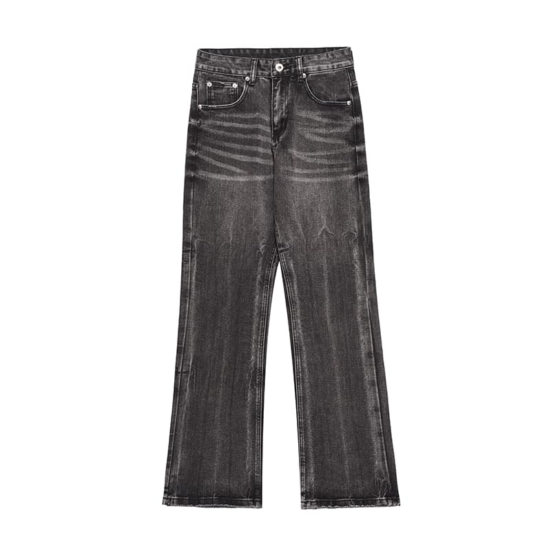 Phoneus - Mid Rise Washed Distressed Flared Jeans