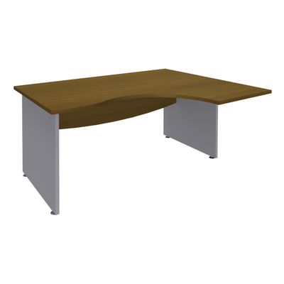 Bureau compact à droite DUAL - L160 cm - Pieds Alu - plateau imitation noyer (Pieds de renfort ou caisson bout de bureau obligatoire à rajouter - non inclus)