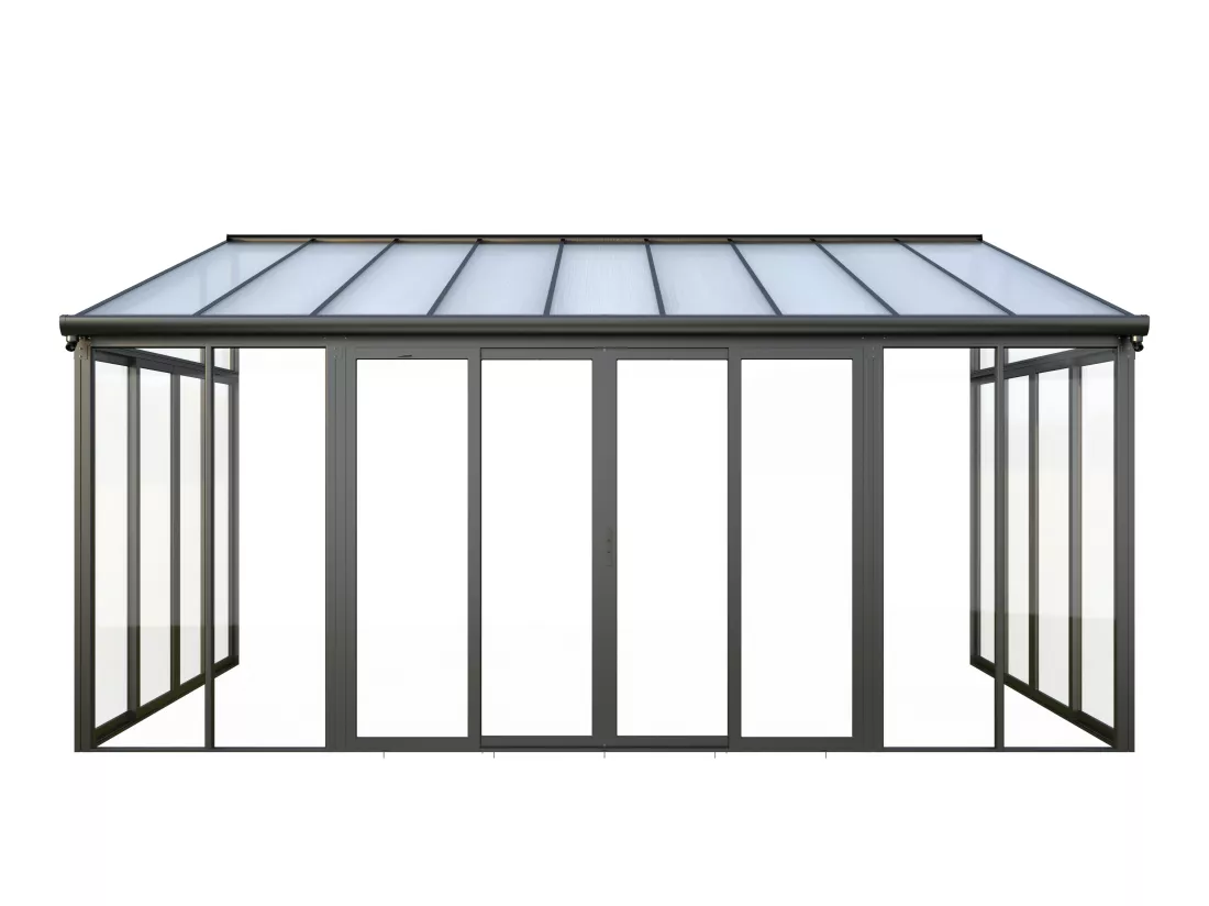 Véranda en aluminium et polycarbonate avec protection UV - 15,9 m² - anthracite - MATHILDA