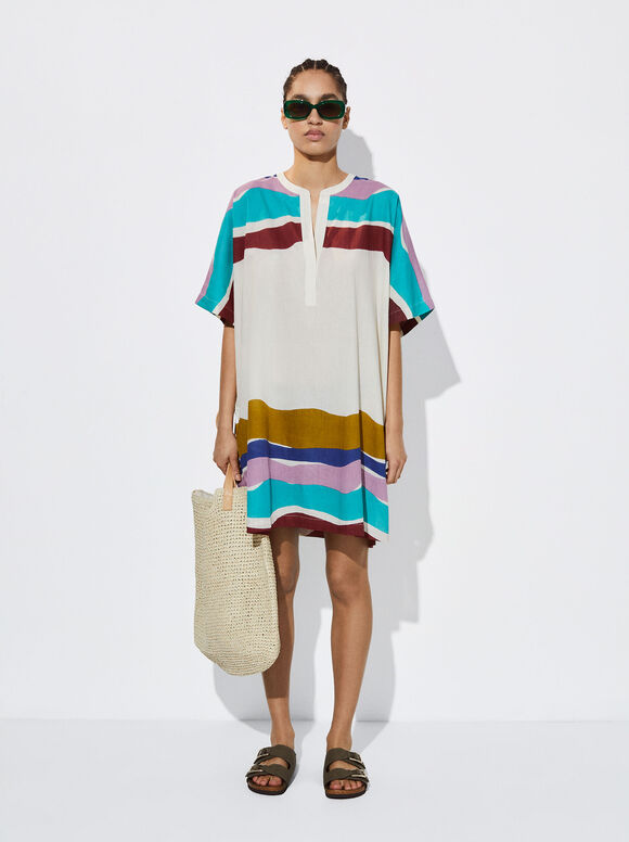 Vestido de algodão estampado - Multicolorido