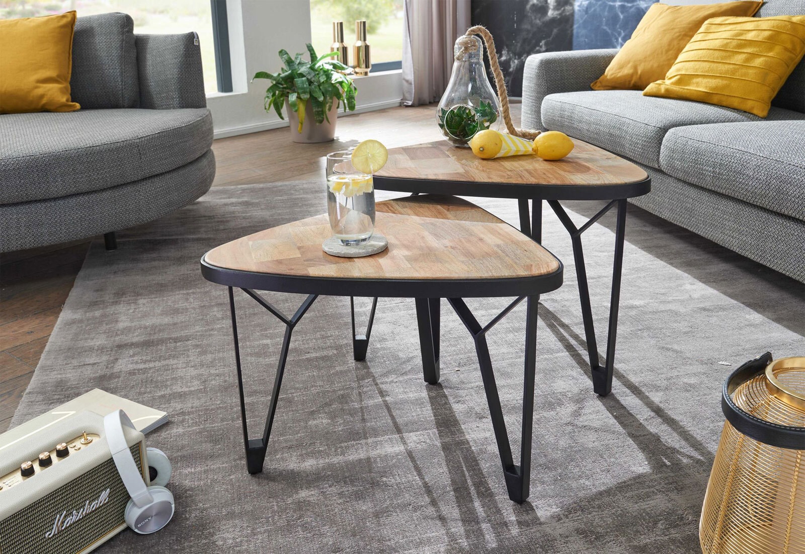 Couchtisch 2er Set Mango massiv/Schwarz