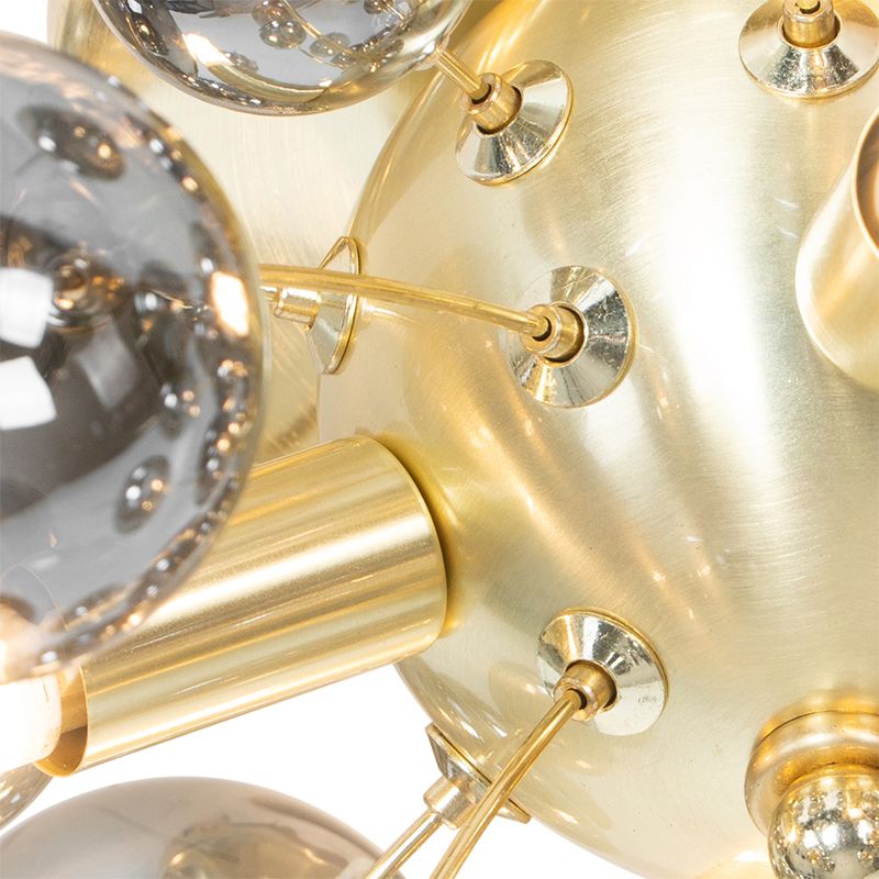 Design plafondlamp messing met smoke glas 4-lichts - Explode
