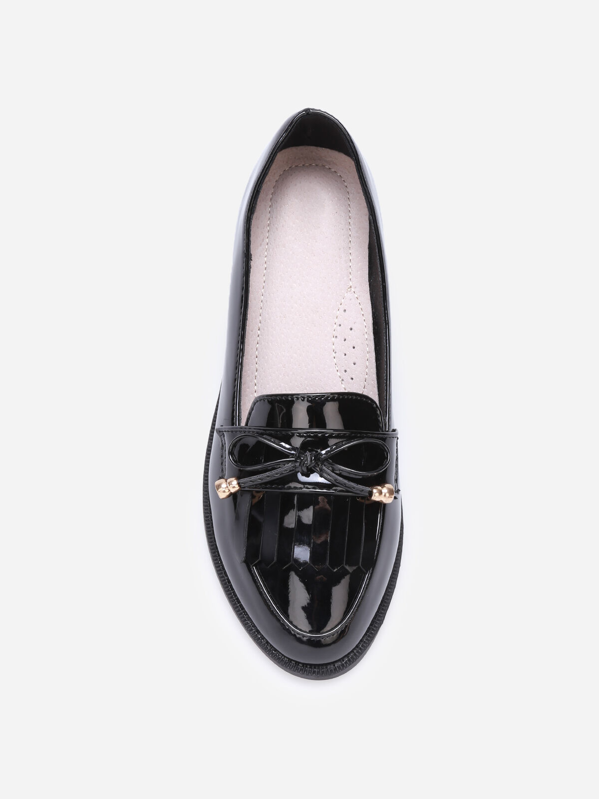 Mocassins slippers vernis à frange et noeud- Noir