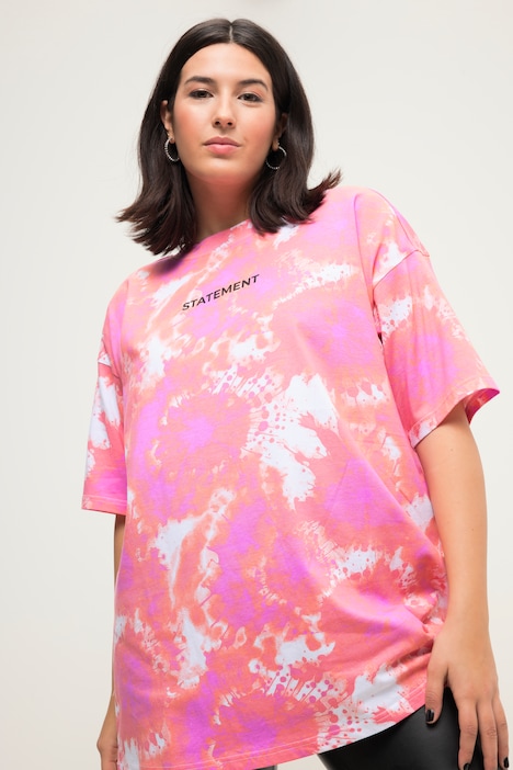T-Shirt, oversized, Batikprint, Statement, Rundhals, Halbarm