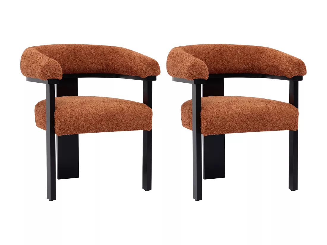 Lot de 2 chaises avec accoudoirs en tissu bouclette et bois d'hévéa noir - Terracotta - LIVELIA de Pascal MORABITO