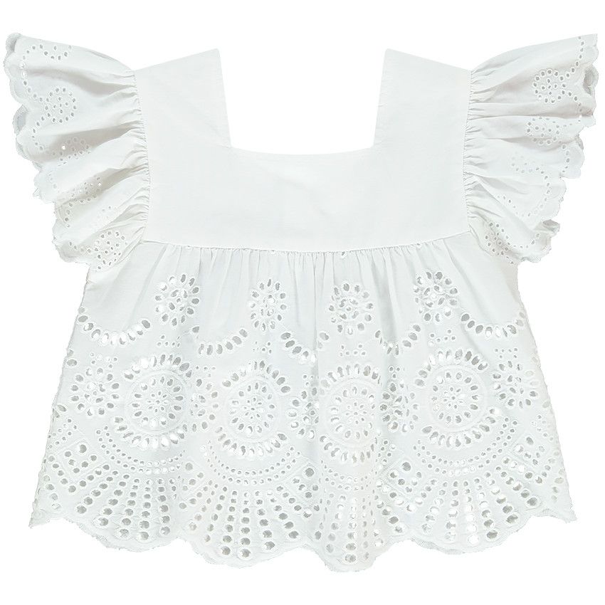 Top court en voile de coton et broderie anglaise pour fille - Blanc