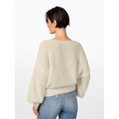 Damenpullover V-Ausschnitt, Naturweiß