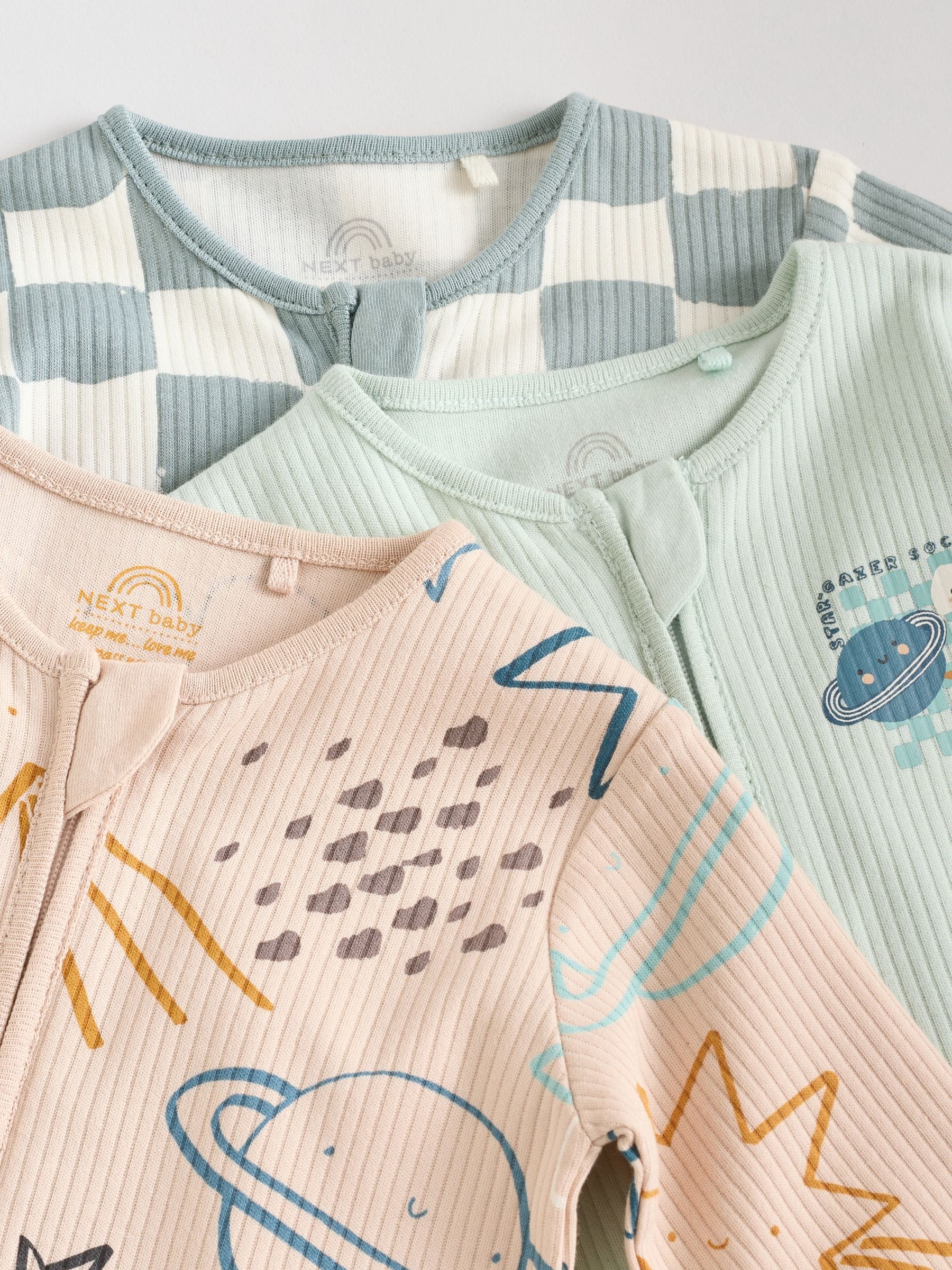 Lichtblauw - Set van 3 baby pyjama's zonder voetjes met tweewegrits van katoen (0mnd-3jr)