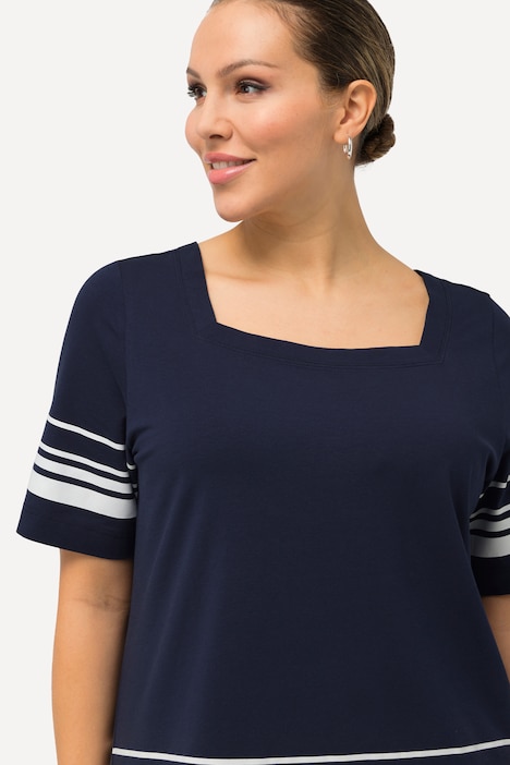 T-Shirt, Streifen, A-Linie, Carree-Ausschnitt, Halbarm