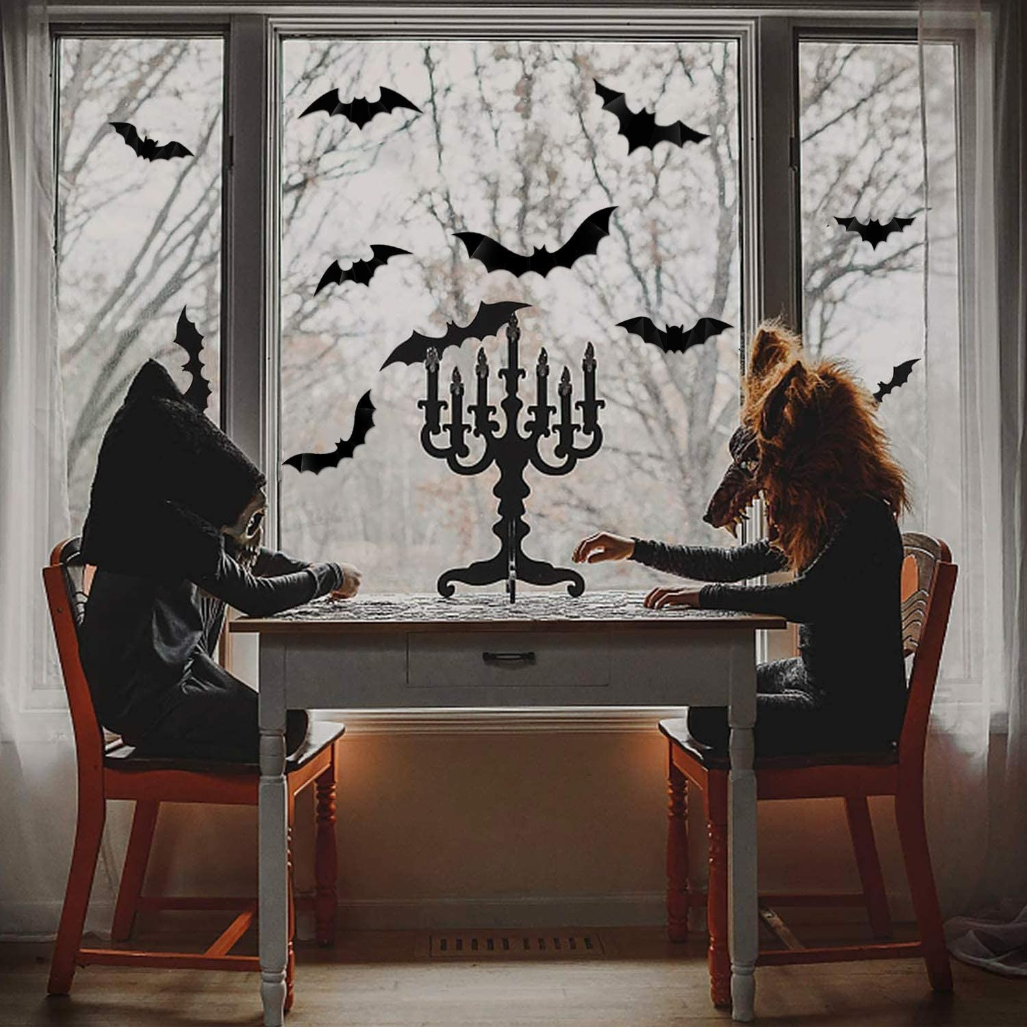 (60er Set) Halloween Party Deko Fenster Aufkleber Fledermäuse Wand Sticker mit Klebesticker - Schwarz