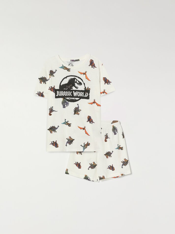 Conjunto de pijama curto estampado do Junassic Park da Universal - Branco