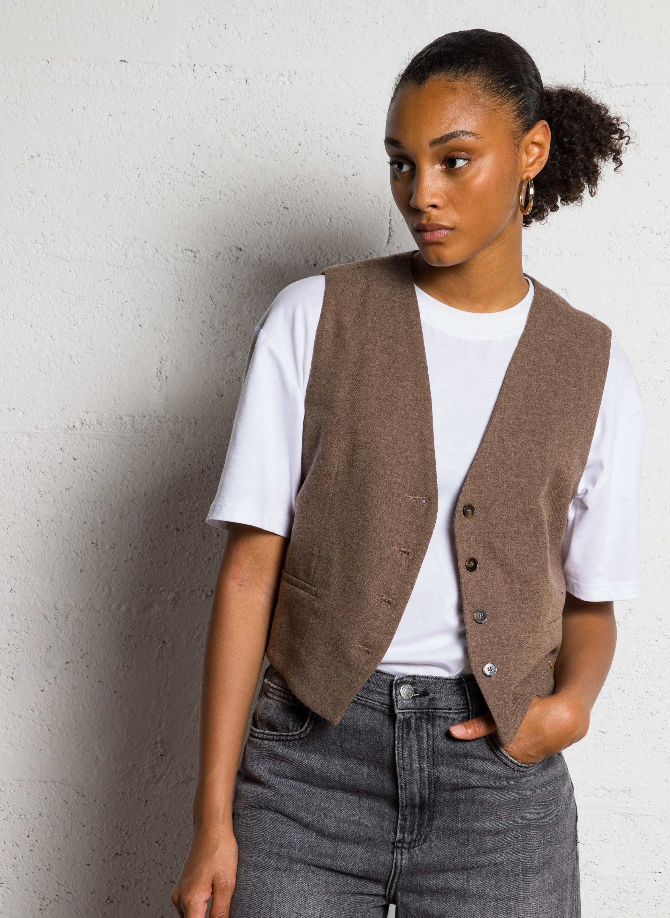 ROSETTA - Veste col V | Marron