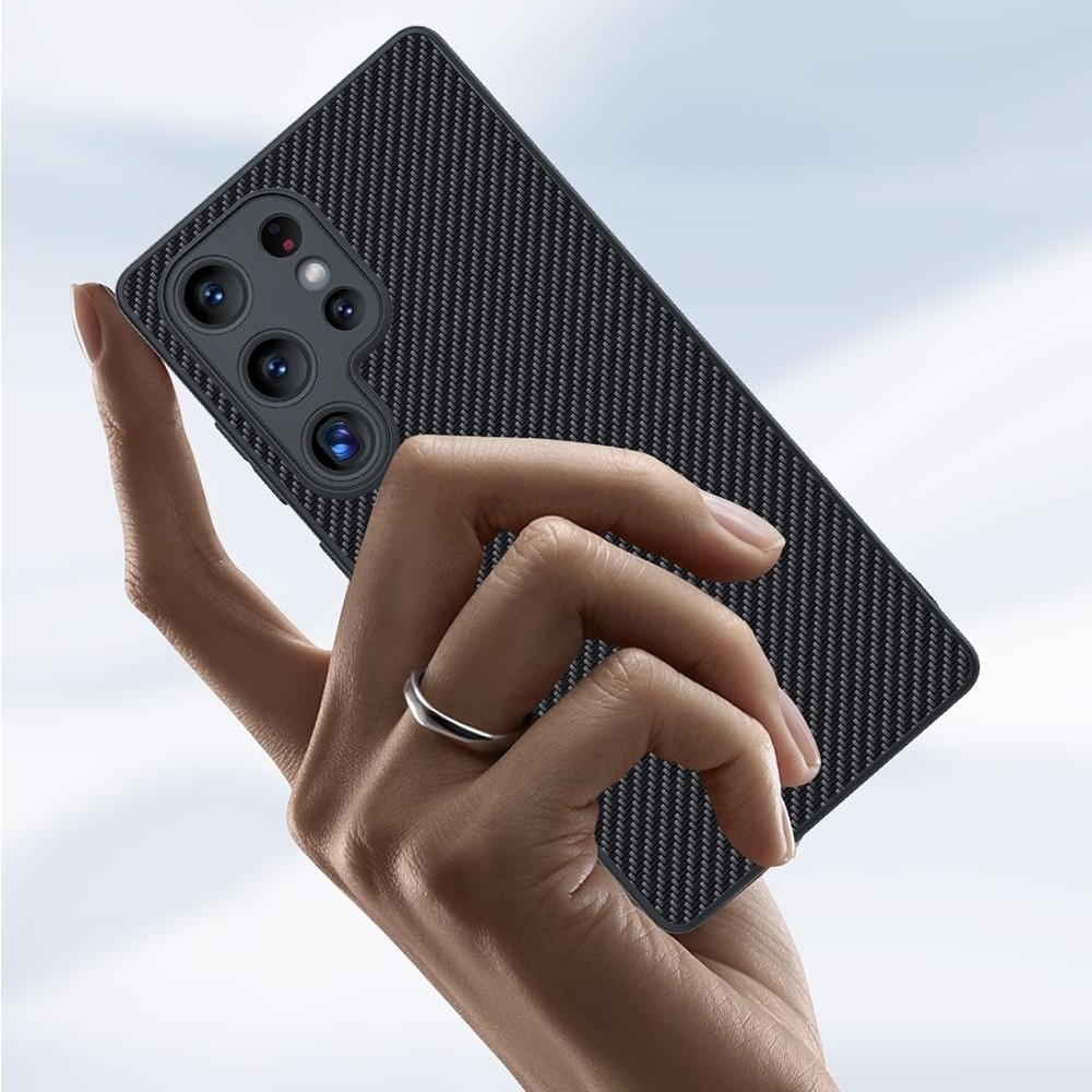 Samsung Galaxy S25 Ultra Hybrid Hardcase Hülle im Carbon Leder Look - Schwarz