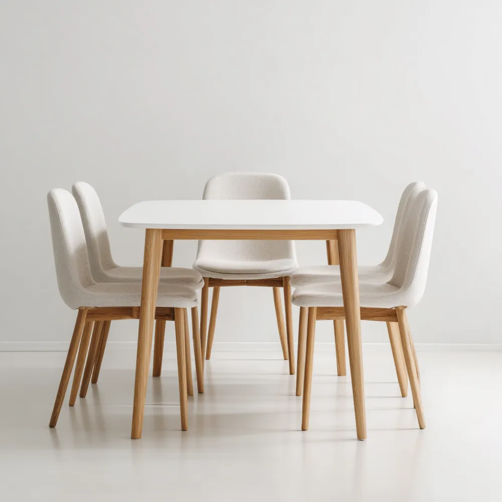 Esszimmer-Set Massivholz 120x80x75 cm – Weiß/Natur – Skandinavisches D