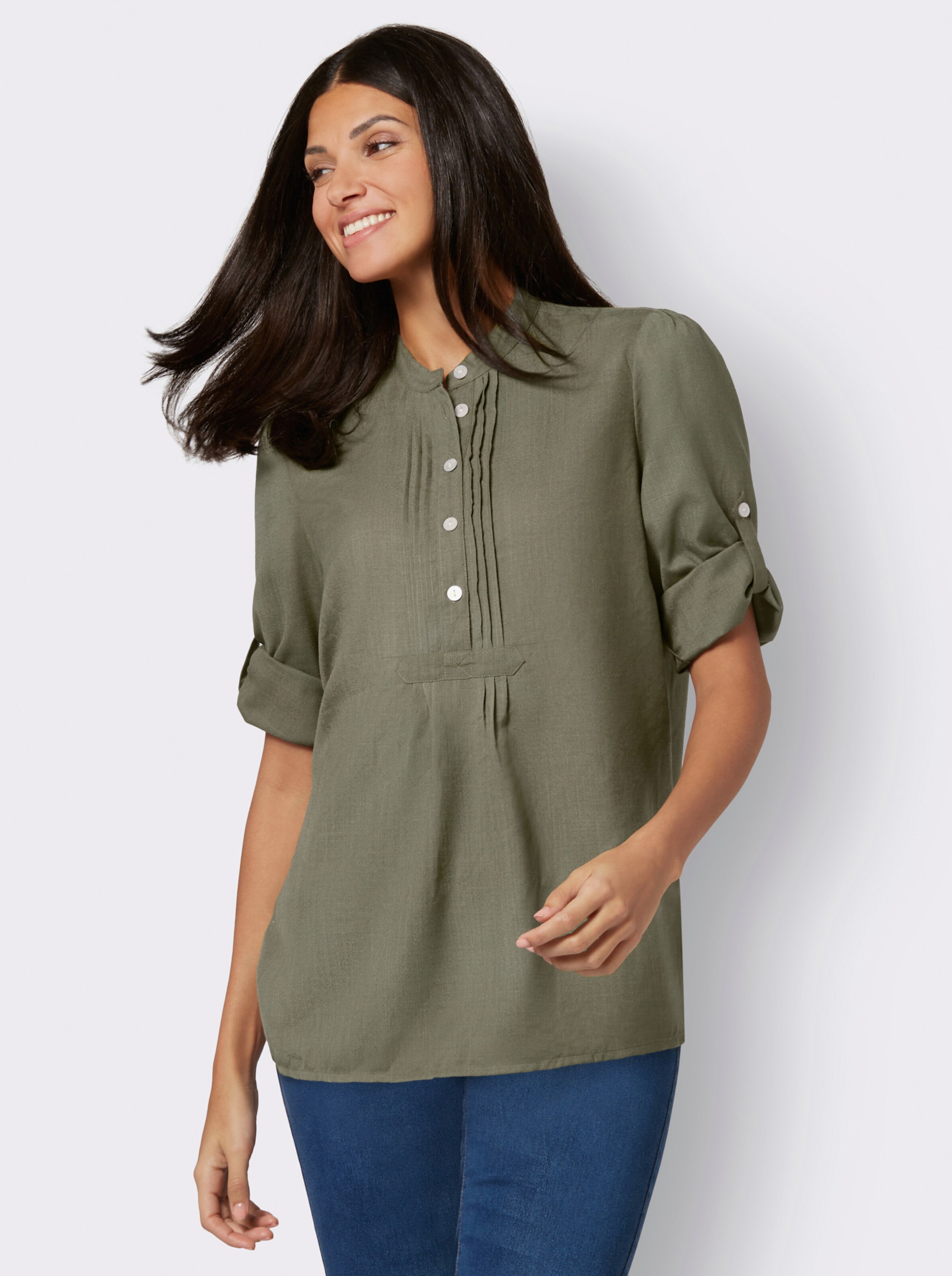 Longbluse mit krempelbaren Ärmeln