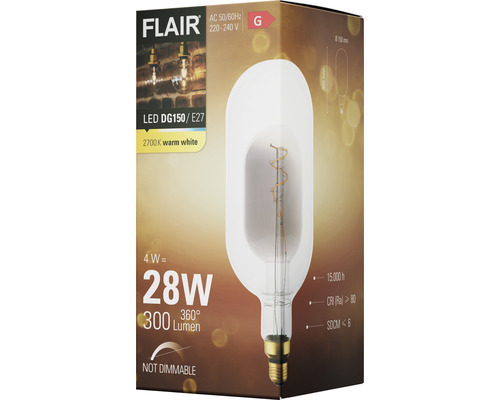 FLAIR LED Lamp DG150 helder/gerookt glas E27/4W (28W) 300 lm 2700 K warm wit