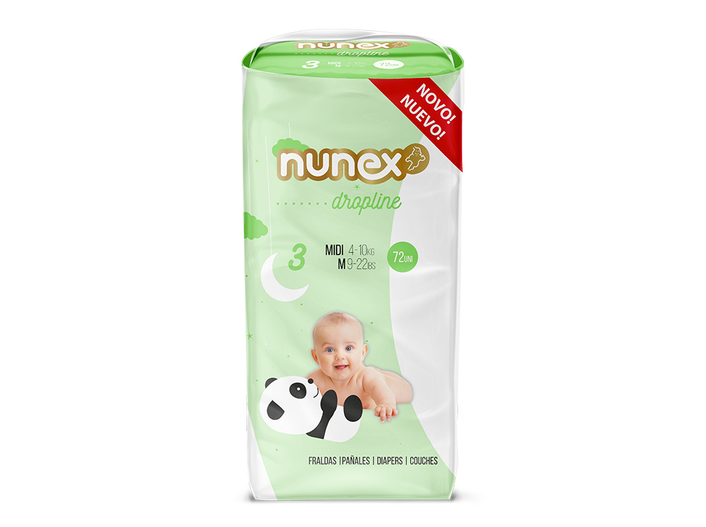 FRALDA NUNEX DROPLINE T3 4-10KG 72UN