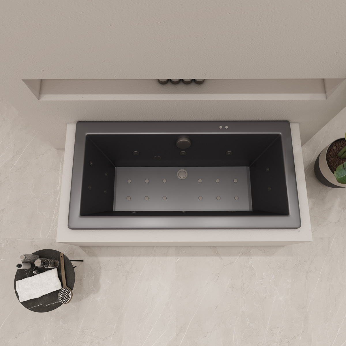 Xenz Society inbouw bubbelbad 170x75cm zwart mat elektronisch 6 4 2 hydro en 12 aerojets RVS