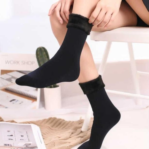 (1 Paar) Polyester Socken Winter Damen Füsslinge Plüsch gefüttert (One Size) - Rot