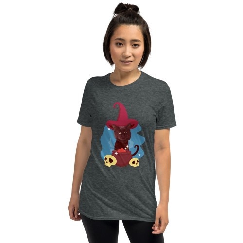 Camiseta feminina Mascochula, o mago, personalizada com seu animal de estimação, cinza escuro