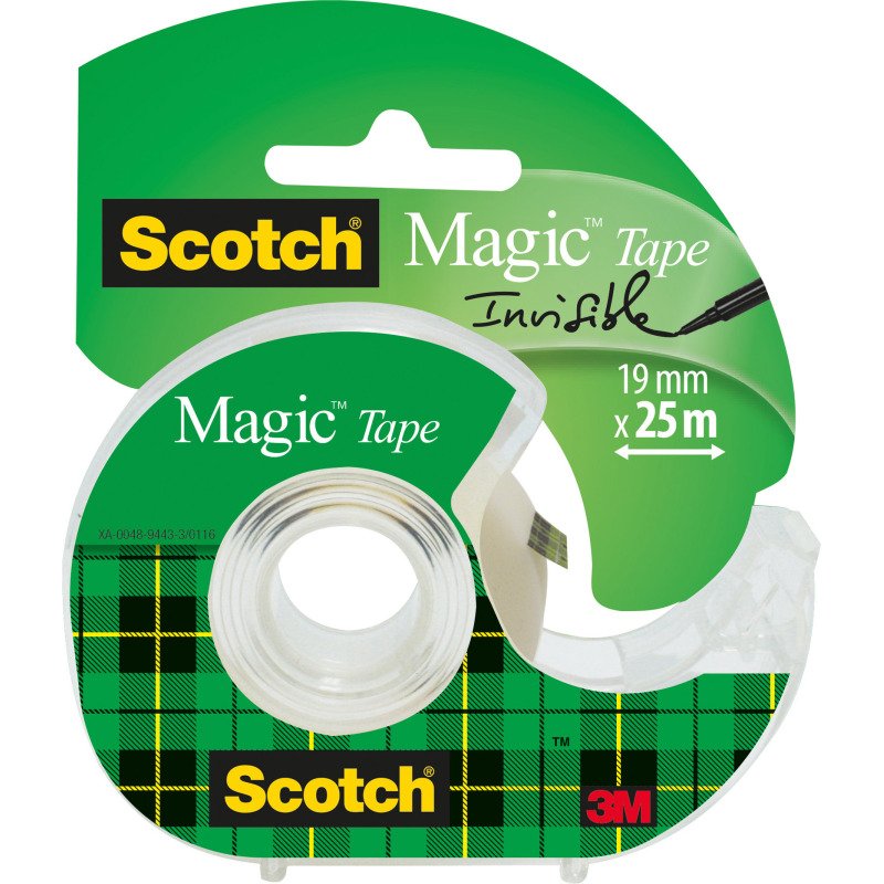 Dévidoir adhésif jetable Magic invisible Scotch avec rouleau - Largeur 19 mm x longueur 25 m
