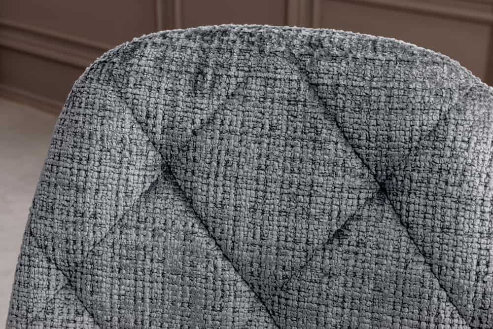 Stilvoller Stuhl GLAMM grau Chenille Cremona mit Rauten-Steppung schwarze Metallbeine