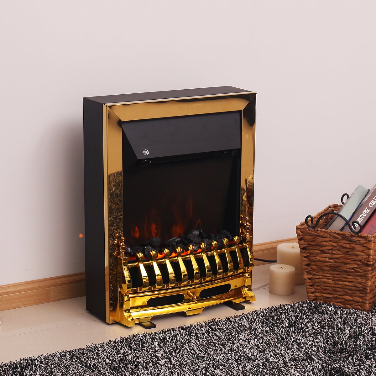 HOMCOM Elektrische haard, vlameffect, 1000/2000W, 48,2 x 18,5 x 59,2 cm, metaal en kunststof, goud