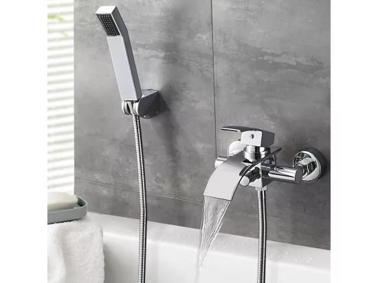 Robinet de baignoire avec douchette à main,robinet cascade, robinet de douche à levier unique,montage mural,laiton pour salle de bain,chromé