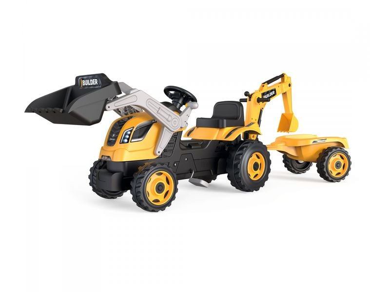 Smoby Traktor Builder Max mit Anhänger Trettraktor mit hochwertiger Ausstattung