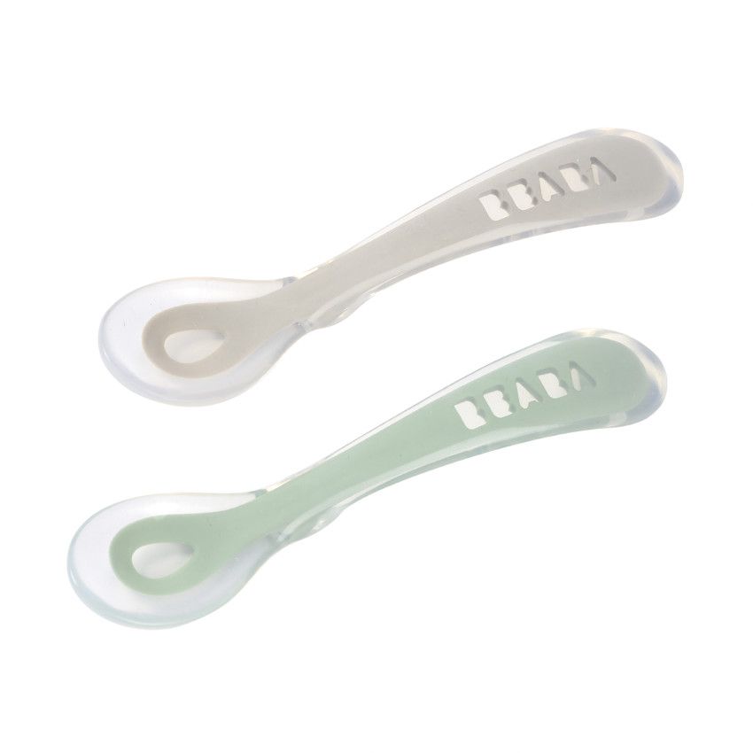 Set de 2 cuillères 2ème âge en silicone - Grey/Sage Green - Ecru