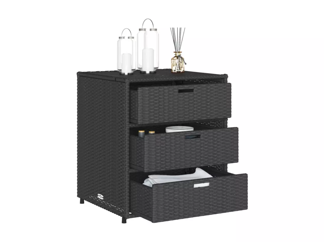Armoire de rangement de jardin noir 55x59x69 cm résine tressée