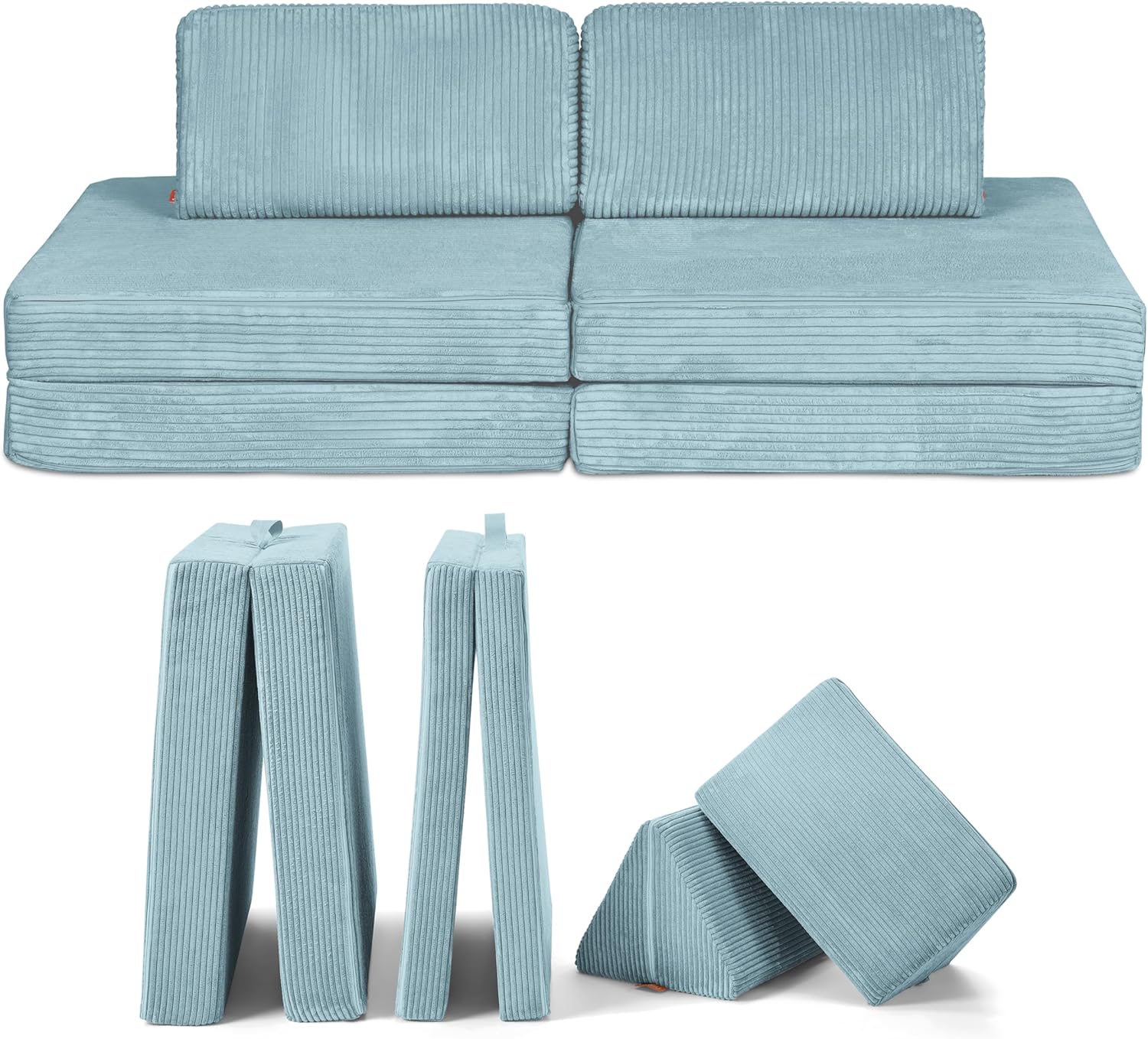 Funzy Mini Spielsofa für Kinder - Unser Mini für kreatives Spielen, Modulare Spielcouch, Waschbarer Bezug, Robust und Langlebig, Oeko-TEX 100 Zertifiziert mit 3 Jahren Garantie, Cord Lagune Blau