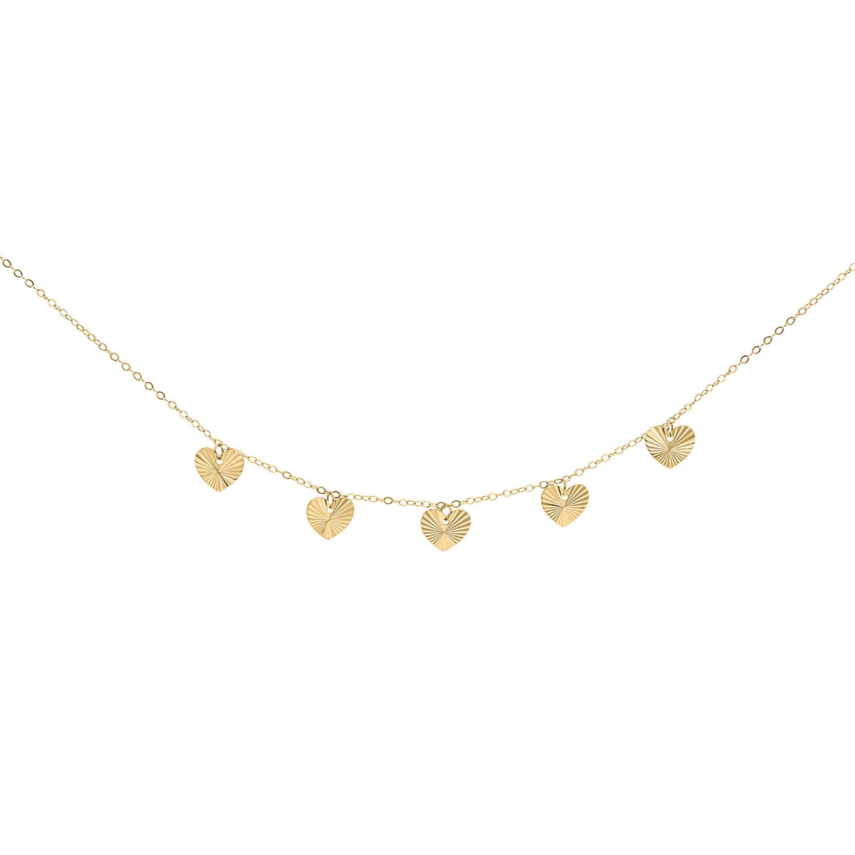 Collier Brillaxis cinq coeurs striés or jaune 9K