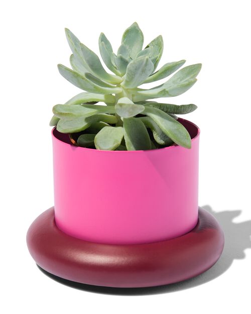 pot de fleur Ø 10 x 6,5 cm métal avec soucoupe rose