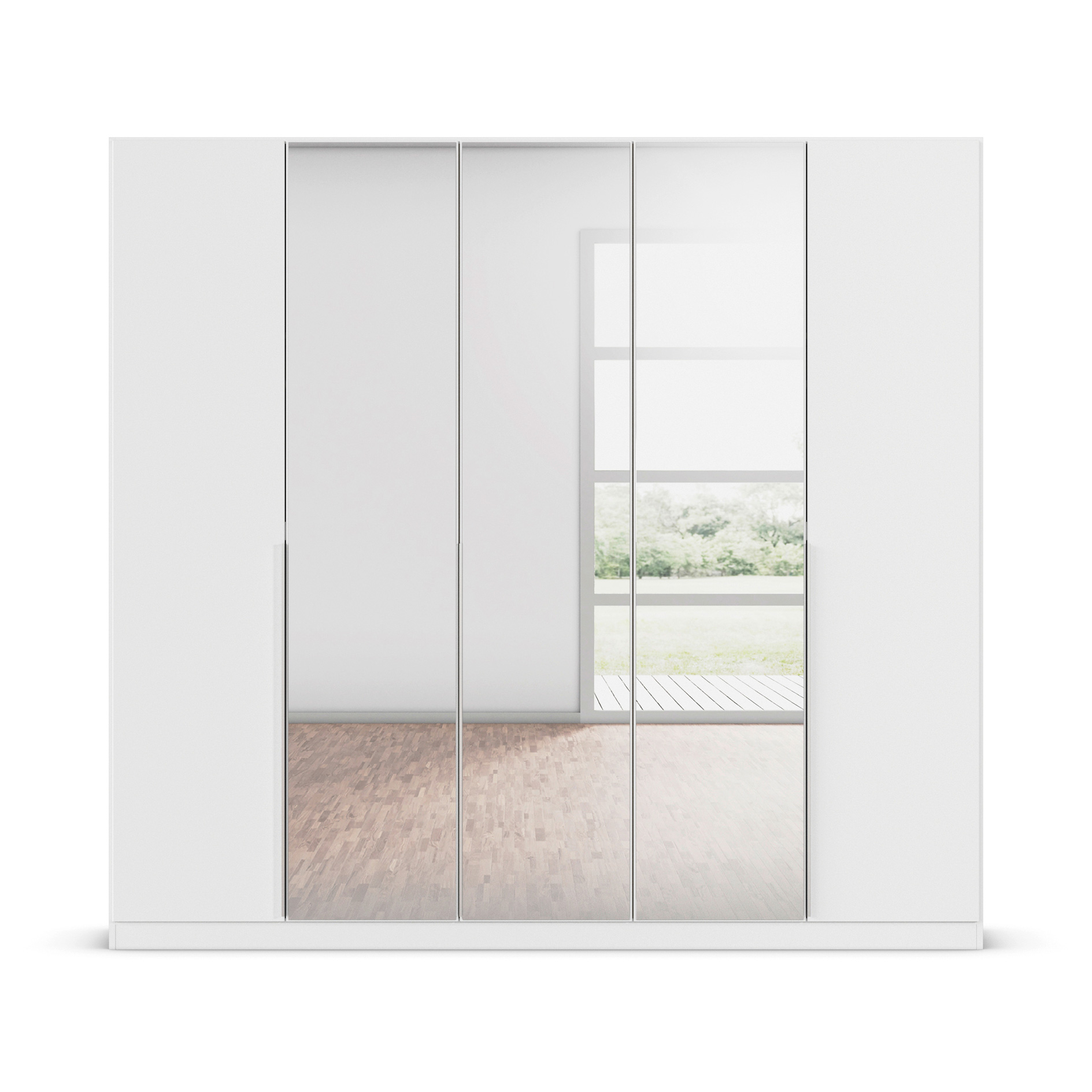Drehtürenschrank - alpinweiß - Kristallglasspiegel - 5-türig - 226x210 cm