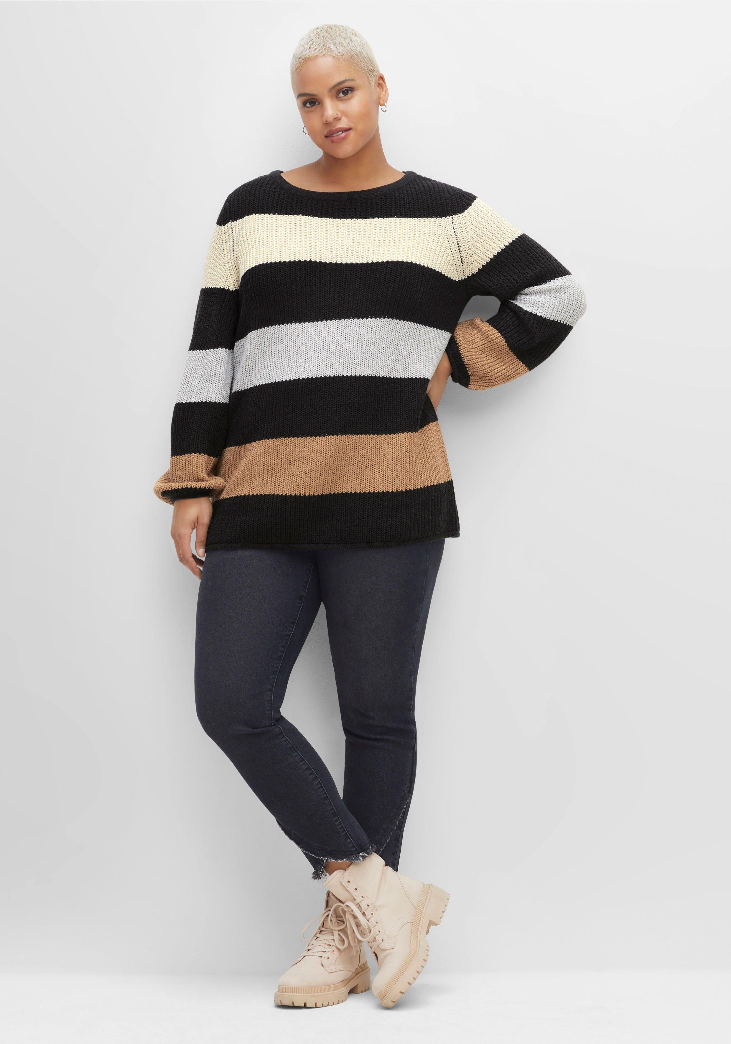 Pullover mit Blockstreifen, in Perlfangstruktur