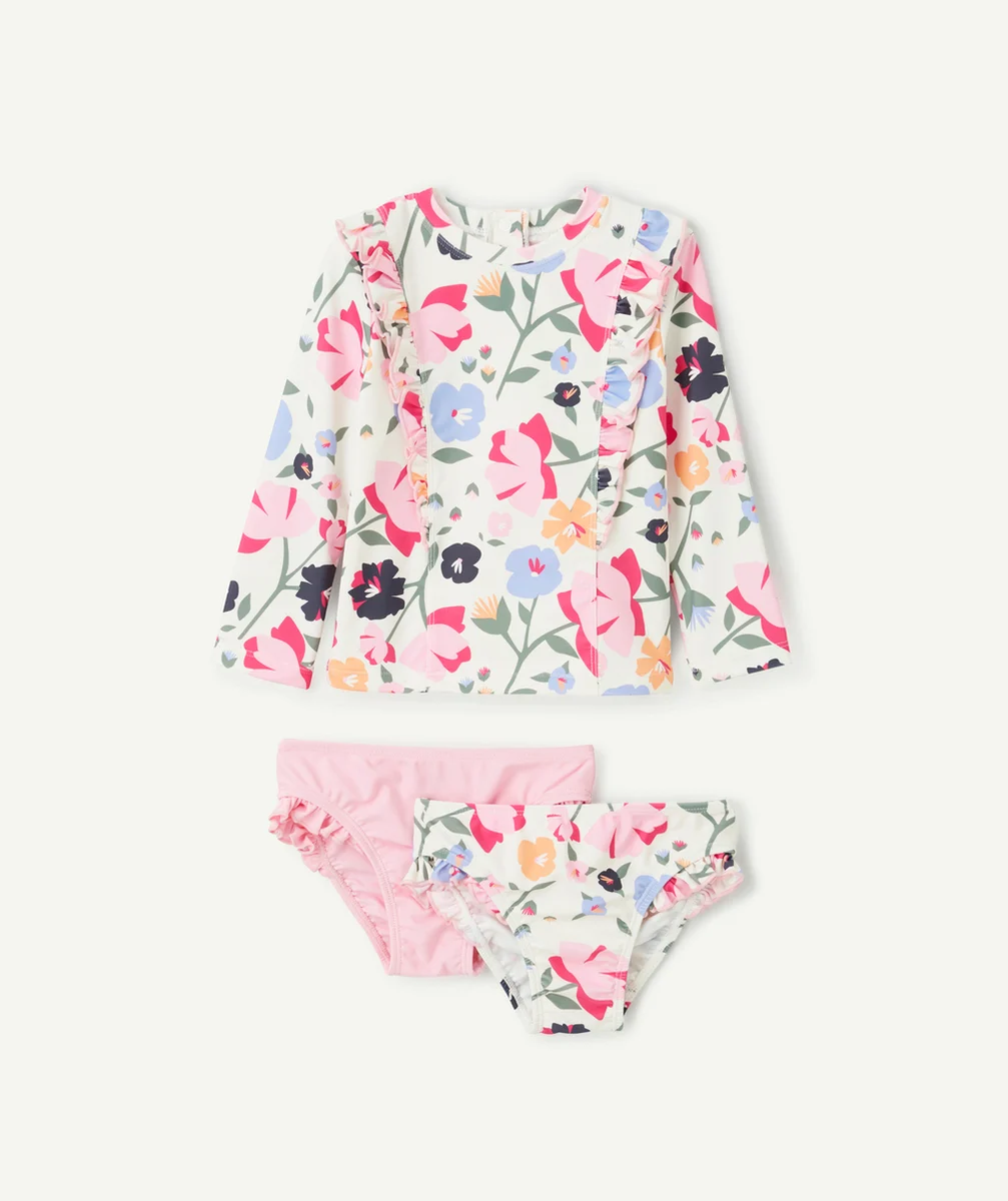 SET ANTI-UV FILLE AVEC TOP ET 2 CULOTTES EN FIBRES RECYCLÉES THÈME FLEURS