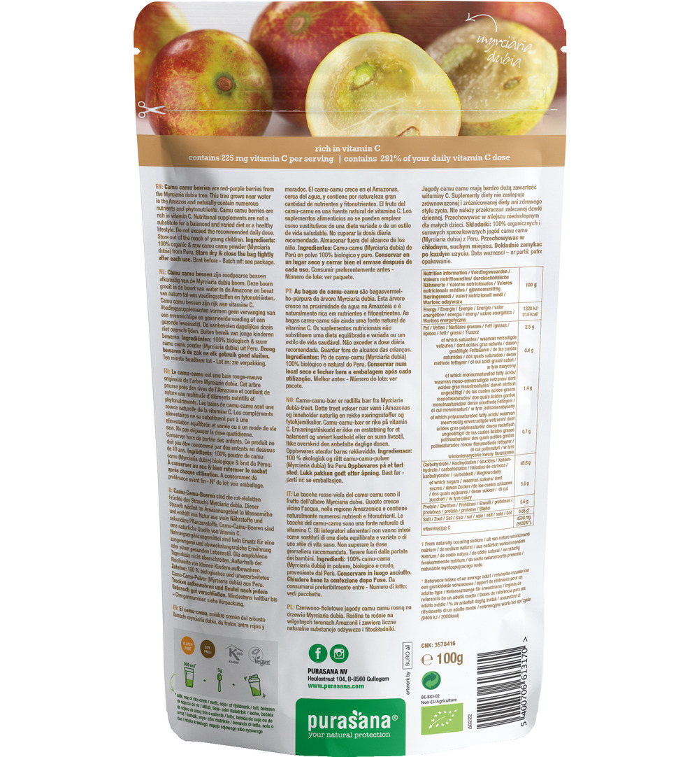 Purasana Camu Camu Poeder/Poudre Vegan Bio (100 gr)