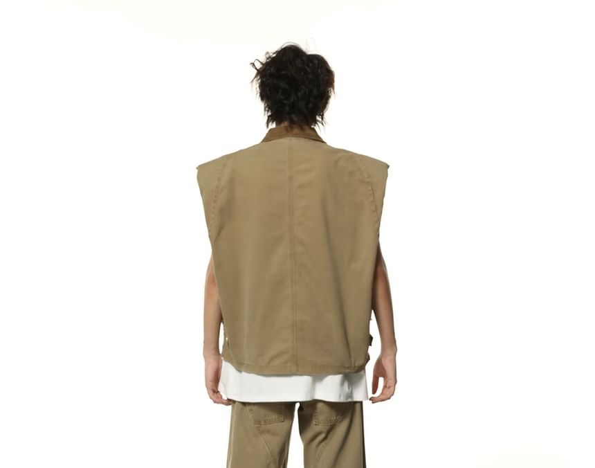 Cowpow - Effen vest met rits en distressed effect